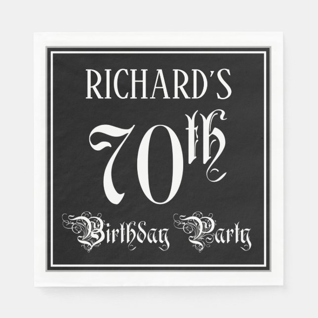 Serviette En Papier Fête du 70e anniversaire — Script fantaisie + Nom  (Devant)