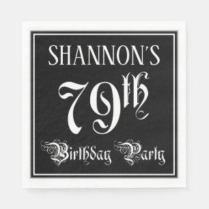 Serviette En Papier Fête du 79e anniversaire — Script fantaisie + Nom 