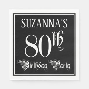 Serviette En Papier Fête du 80e anniversaire — Script fantaisie + Nom 
