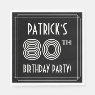 Serviette En Papier Fête du 80e anniversaire : Style Art Déco + Nom pe