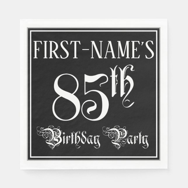 Serviette En Papier Fête du 85e anniversaire — Script fantaisie + Nom  (Devant)