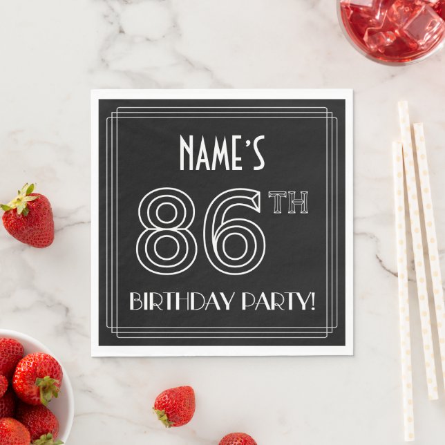 Serviette En Papier Fête du 86e anniversaire : Style Art Déco + Nom pe (En situation)
