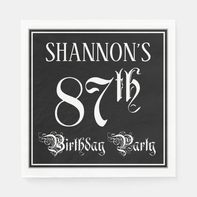 Serviette En Papier Fête du 87e anniversaire — Script fantaisie + Nom  (Devant)
