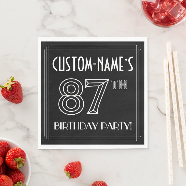 Serviette En Papier Fête du 87e anniversaire : Style Art Déco + Nom pe (En situation)