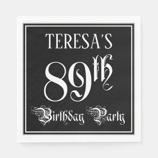 Serviette En Papier Fête du 89e anniversaire — Script fantaisie + Nom  (Devant)