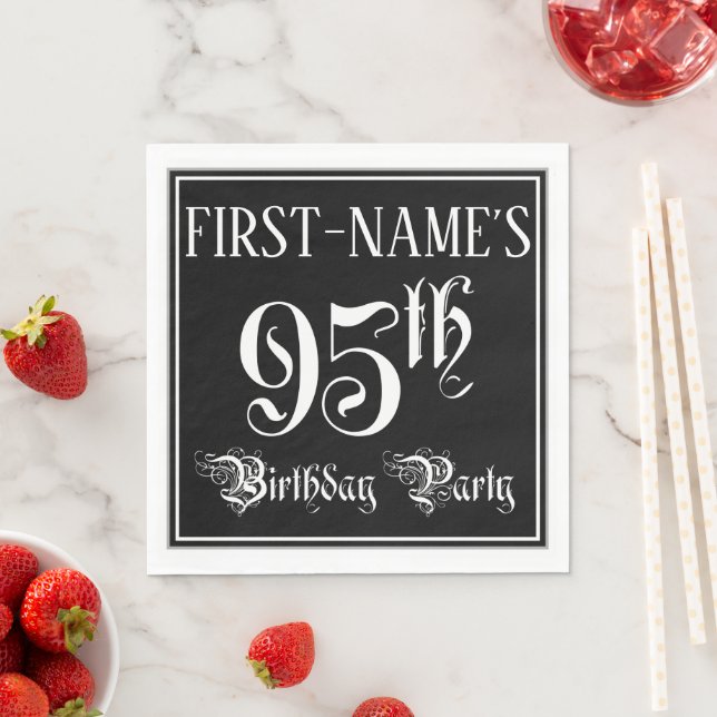 Serviette En Papier Fête du 95e anniversaire — Script fantaisie + Nom  (En situation)