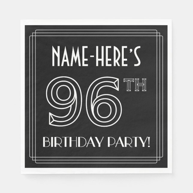 Serviette En Papier Fête du 96e anniversaire : Style Art Déco + Nom pe (Devant)