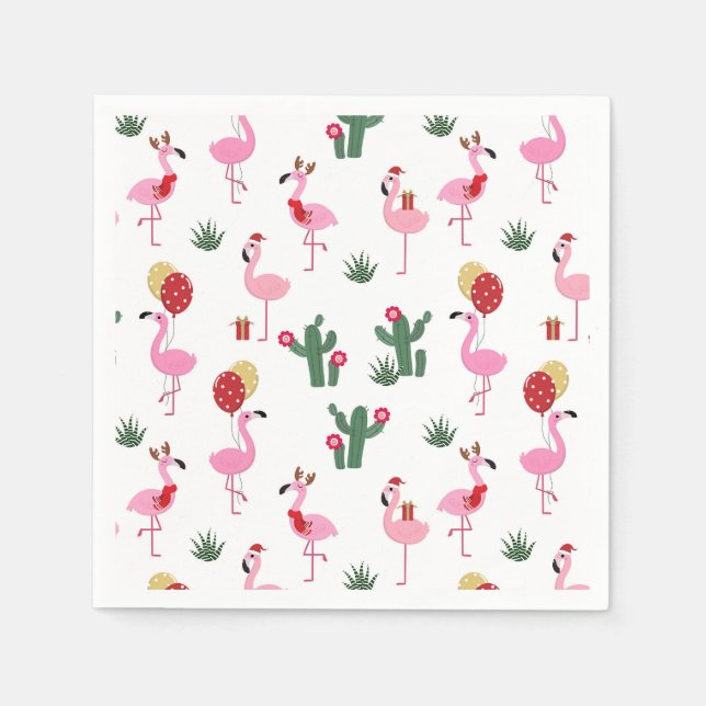 Serviette En Papier Fête du Flamant rose de Noël | Vacances (Devant)