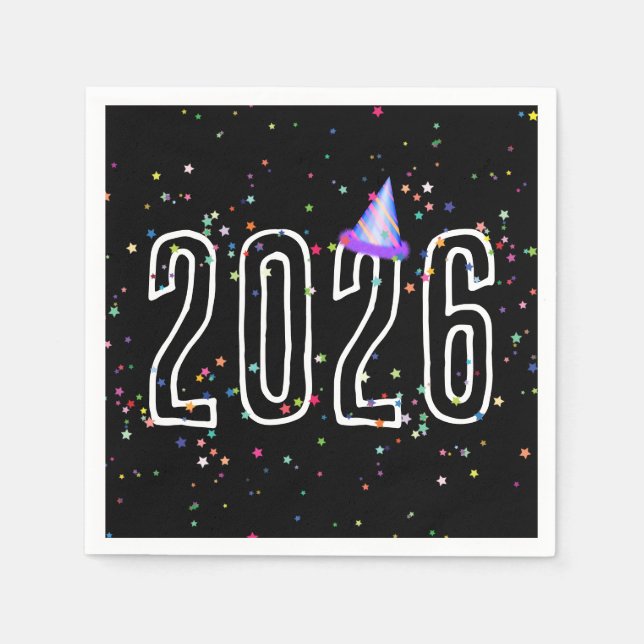 Serviette En Papier Fête du Nouvel An 2026 avec étoiles (Devant)