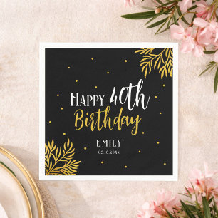 Serviette En Papier Fête élégante joyeux 40e anniversaire feuilles d'o