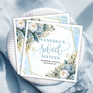 Serviette En Papier Fête élégante Sweet Sixteen Dusty Blue et verdure 