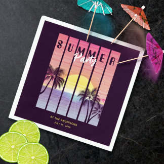 Serviette En Papier Fête estivale synthwave rose et violette