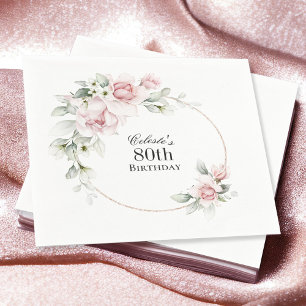 Serviette En Papier Fête féminine rose florale 80e anniversaire