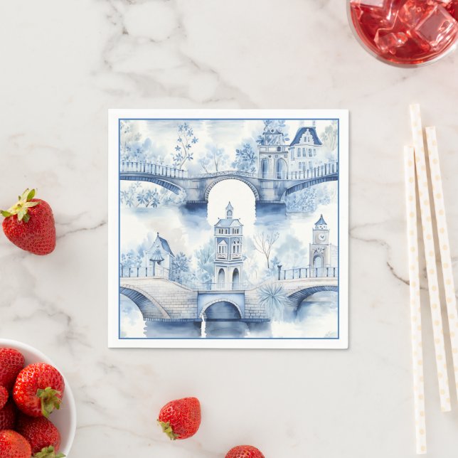 Serviette En Papier Fête florale de Delft bleu (En situation)