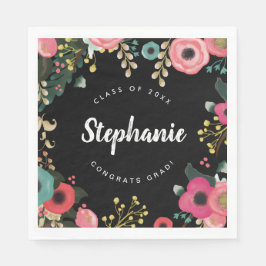 Serviette En Papier Fête Florale Moderne de graduation personnalisée