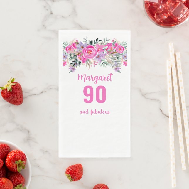 Serviette En Papier Fête florale rose 90e anniversaire (En situation)