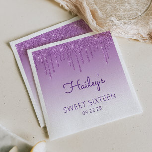 Serviette En Papier Fête Fun Purple Glitter Drip Sweet Sixteen