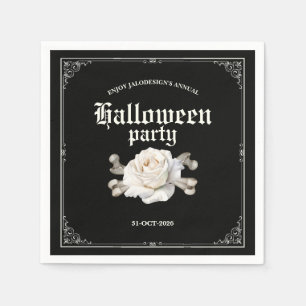 Serviette En Papier Fête Halloween Élégante Vintage Noir Rose Argentée