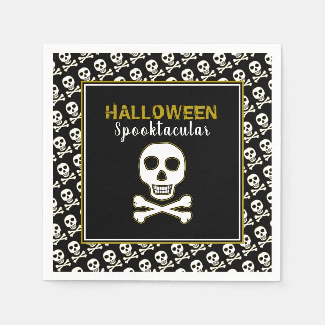 Serviette En Papier Fête Halloween en or Skull & Bones (Devant)