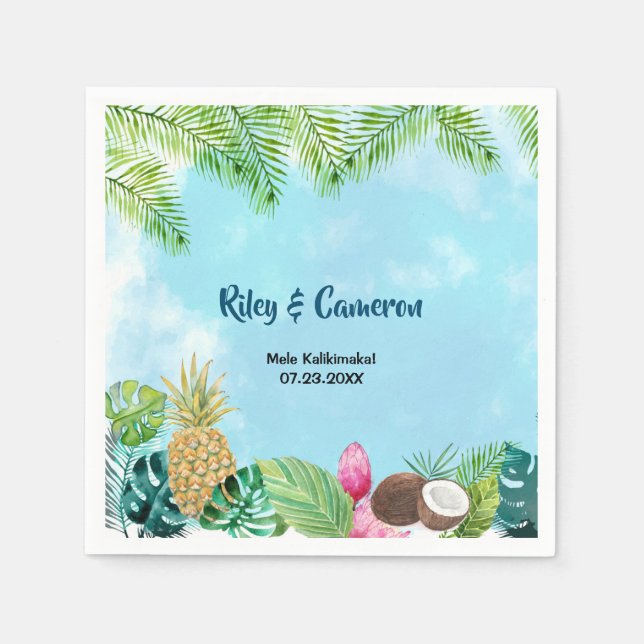 Serviette En Papier Fête Hawaïenne Luau à l'aquarelle (Devant)