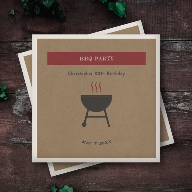 Serviette En Papier Fête Kraft & Rustic BBQ Anniversaire (Kraft & Rustic BBQ Party Birthday Napkin)