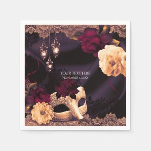 Serviette En Papier Fête masquée florale et dentelle violette et borde