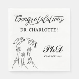 Serviette En Papier Fête noire et blanche de doctorat