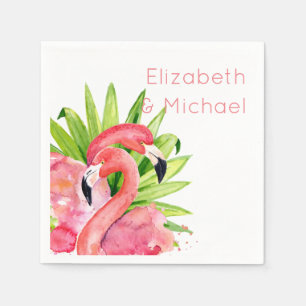 Serviette En Papier Fête personnalisée aux flamants tropicaux aquarell