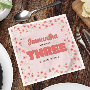 Serviette En Papier Fête personnalisée de troisième anniversaire de fi