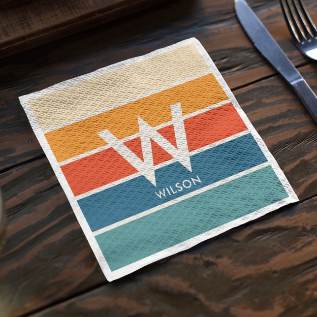 Serviette En Papier Fête Personnalisée Monogramme à Rayures Rétro Larg (Créateur téléchargé)