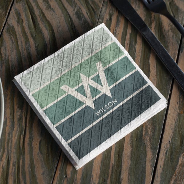 Serviette En Papier Fête personnelle avec monogramme rayé dégradé vert (Créateur téléchargé)