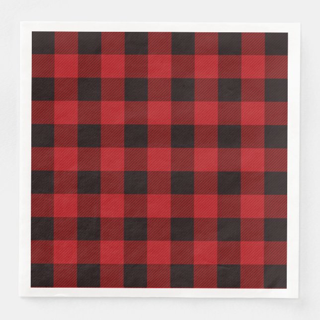 Serviette En Papier fête plaid rouge rustique d'hiver bûcheron (Devant)