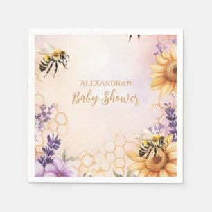 Serviette En Papier Fête Prénatale Bébé Abeille Tournesol Maman Abeill