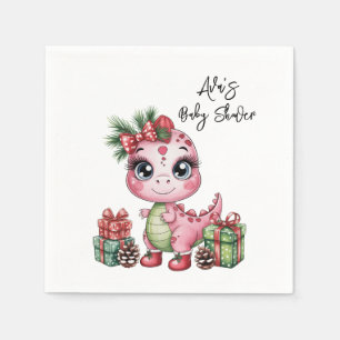 Serviette En Papier Fête Prénatale Bébé Fille Dino Noël Rose