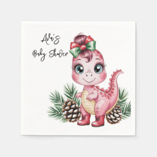 Serviette En Papier Fête Prénatale Bébé Fille Dino Noël Rose