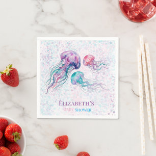 Serviette En Papier Fête Prénatale Bébé Fille Méduses de Teal et Viole