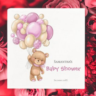 Serviette En Papier Fête Prénatale Fille Ourson en Peluche -Blanc