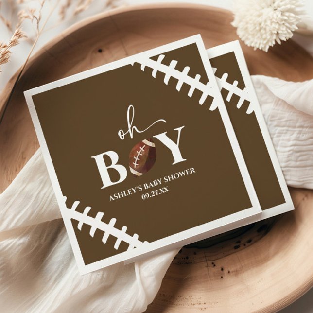 Serviette En Papier Fête Prénatale Foot Oh Garçon Marron Blanc (Créateur téléchargé)