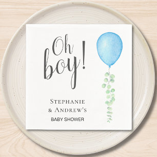 Serviette En Papier Fête Prénatale Oh Boy Blue Balloon Couple 