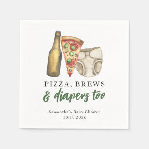 Serviette En Papier Fête prénatale Pizza, Bières et Couches aussi 