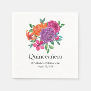 Serviette En Papier Fête Quinceañera Florale Aquarelle
