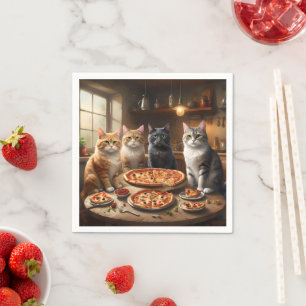 Serviette En Papier Fête Sa Pizza Chat Nuit,