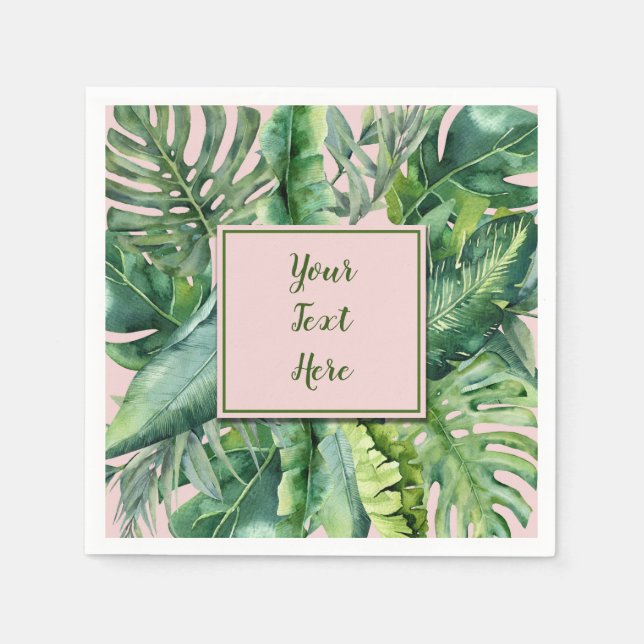 Serviette En Papier Fête Sweet 16 Feuilles Tropicales Rose & Vert (Devant)