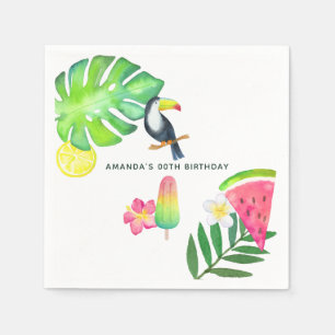 Serviette En Papier Fête tropicale à l'aquarelle de toucan d'été