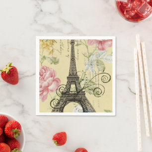 Serviette En Papier Fête Vintage Paris Tour Botanique Eiffel 