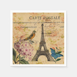 Serviette En Papier Fête Vintage Paris Tour Eiffel Botanique Française