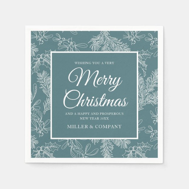 Serviette En Papier Fêtes Chic Turquoise Floral Entreprise Noël (Devant)