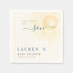 Serviette En Papier Fêtes de Baby Shower Rayures Jaunes Ensoleillées