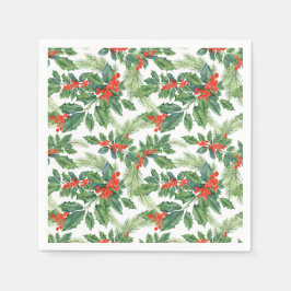 Serviette En Papier Fêtes de Noël Floral aux Baies Rouges