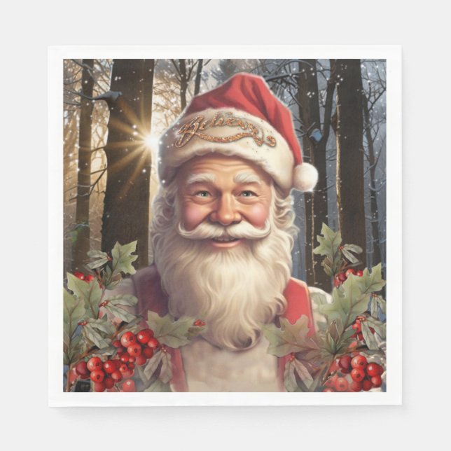 Serviette En Papier Fêtes de Noël Santa Claus forêt enneigée (Devant)